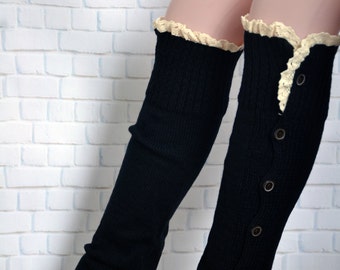 Womens Button Lace Leg Warmers, Womens Boot Cuffs, Womens  Boot Socks,  button legwarmrs -boot warmers,over knee socks