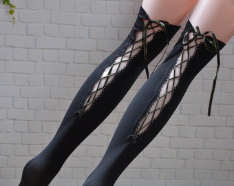 Sexy Black Lace Knee Socks ,Soft Micro ribbon Knee high socks, women knee Socks,knee high socks legwarmers socks