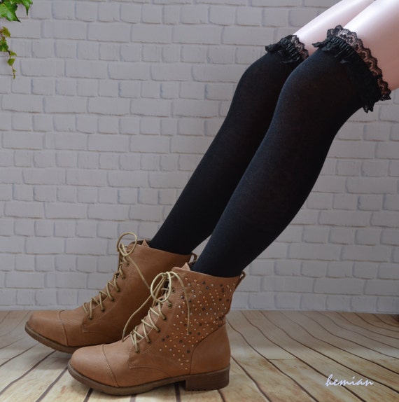 Black lace cheap boot socks