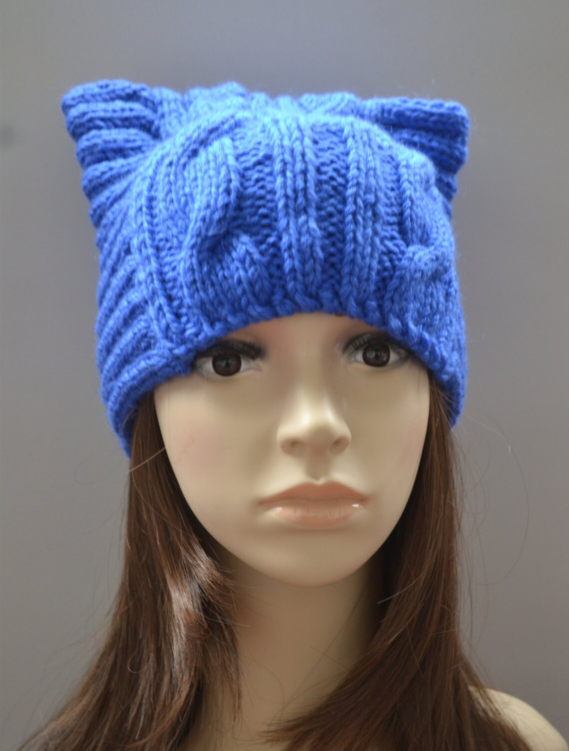 SALE Blue Knit Cat Ear Hatcat Ear Beaniechunky Knit Cat Hat Etsy
