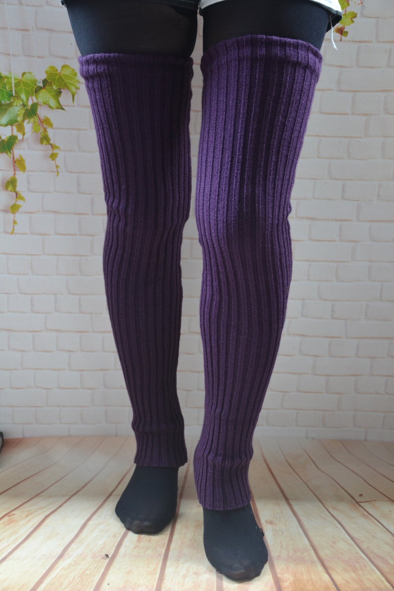 27 in long womens Leg Warmers PURPLE Knit thigh high leg Etsy