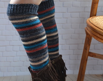 Knit  Striped  legwears,womens leg warmers,Hand knit  womens  leg warmers ,chunky  wool leg warmer ,cable boot cuffs ,winter accessories,