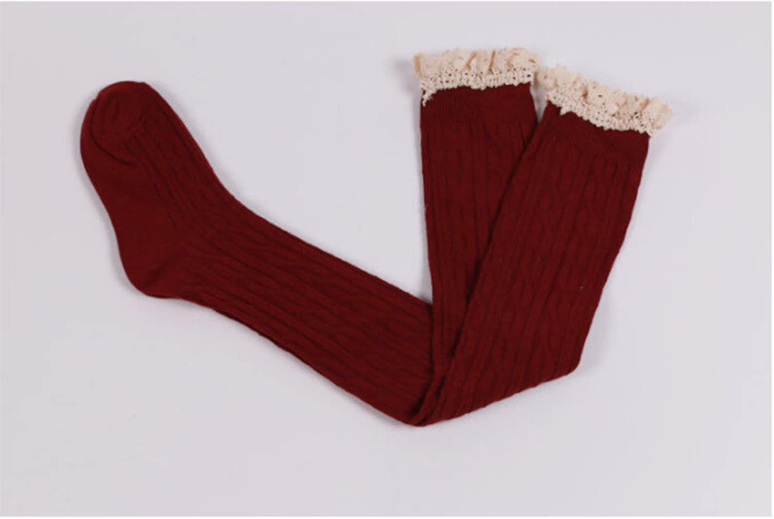 Wine Red Knee High Boot Socks thigh High Sockslace Boot Etsy