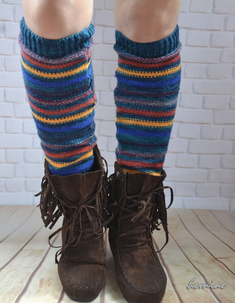 Knit Striped Leg Warmers Womens Wool Leg Warmersknit Legwear Etsy