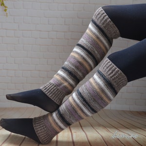 Knit Striped Boot Socks Knit Leg Warmers Adult Legwarmers Womens Leg Warmers Knee High Leg Warmers ,cable boot cuffs ,winter accessories, image 5