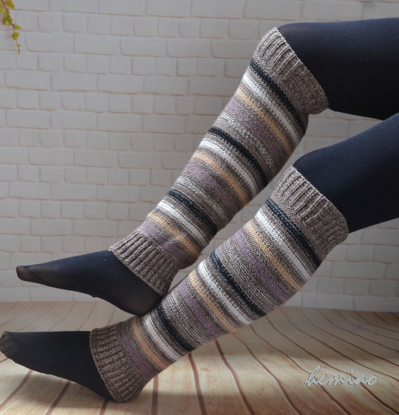 Knit Striped Boot Socks Knit Leg Warmers Adult Legwarmers Womens Leg Warmers Knee High Leg Warmers ,cable boot cuffs ,winter accessories, image 5
