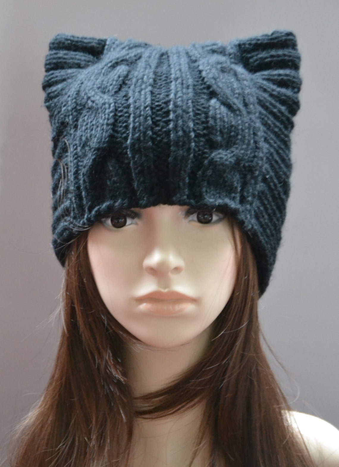 Halloween Hatblack Cat Ear Hat cat Beaniehand Knit Cat Ear Etsy