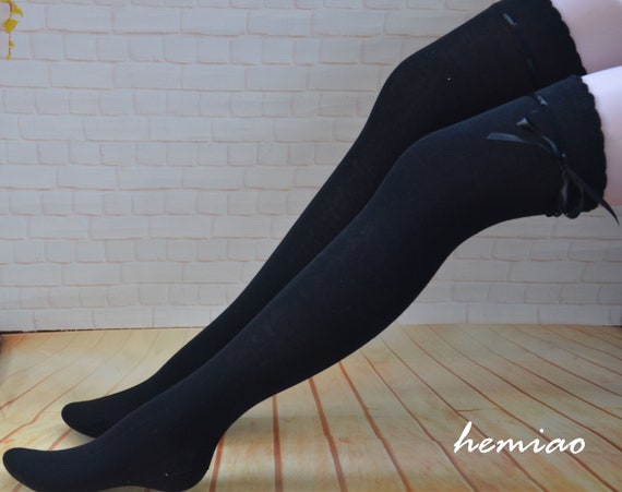 Over the Knee Thick Black Socks with Bow detailing 