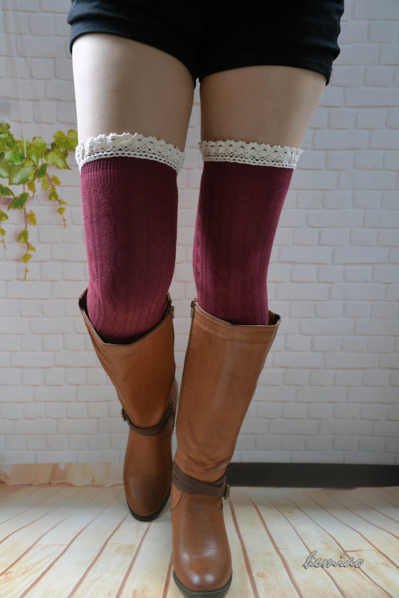 Wine Red Knee High Boot Socks thigh High Sockslace Boot Etsy