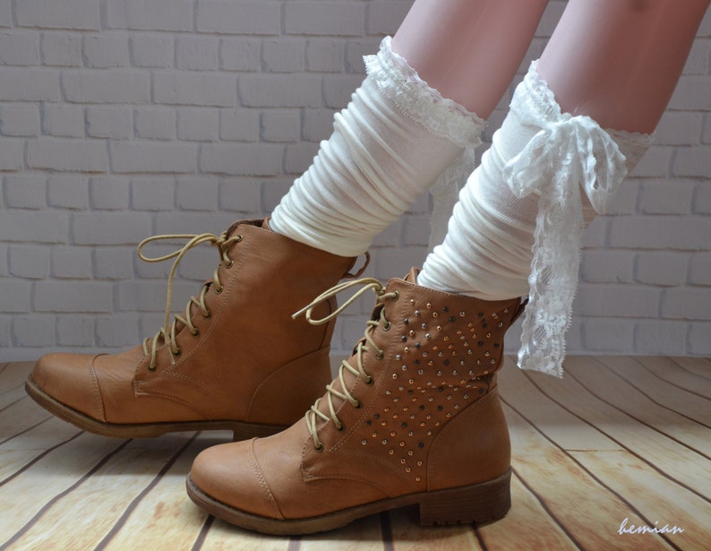 WHITE Knee High Boot Sockswomen Lace Boot Socks Thigh High Etsy