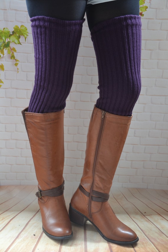 27 in Long Womens Leg Warmers, PURPLE Knit Thigh High Leg Warmers ,knit  Over Knee Leg Warmers , Purple Boot Socks , Thick Winter Socks -  UK