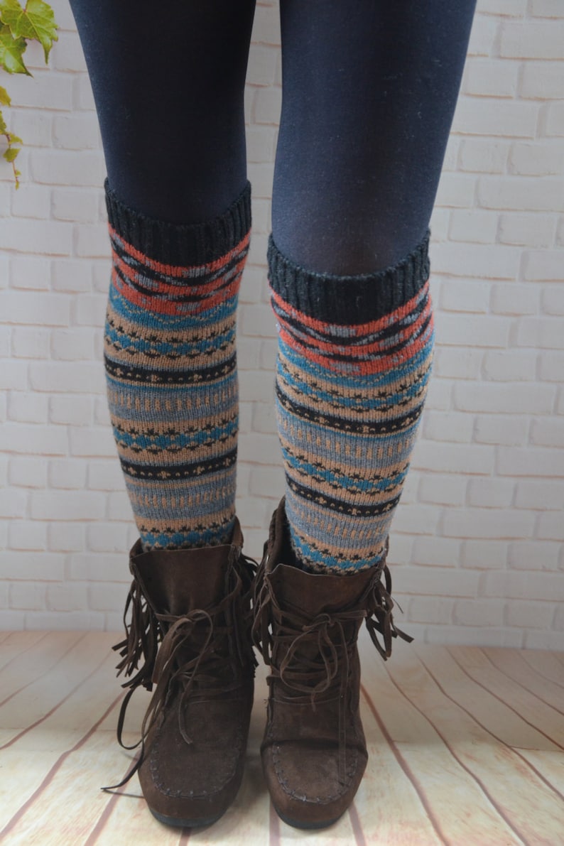 Bohemia socks,Christmas legwear,Bohemia leg warmers ,Knit womens leg warmers ,chunky leg warmer ,wool boot cuffs ,winter accessories, image 2