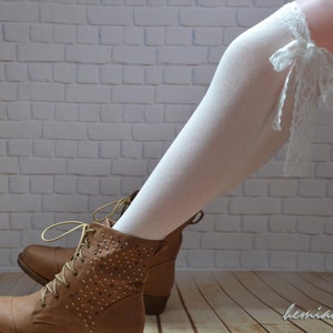 White lace thigh high socks, Knee high socks- socks women knee Socks -socks