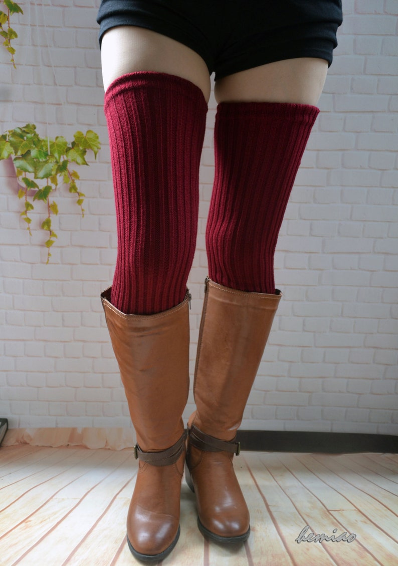 Knit Wine red 25in long womens Leg Warmers,The heavy winter socks,Knit woman Leg Warmers, wool Leg Warmers, thigh high leg warmers , image 1