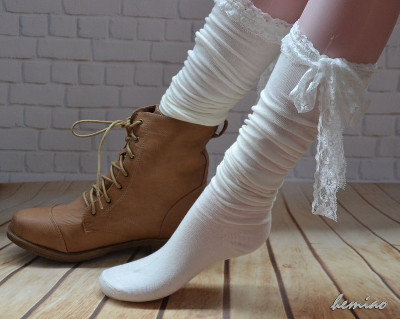 White Lace Thigh High Socks Knee High Socks Socks Women Knee - Etsy