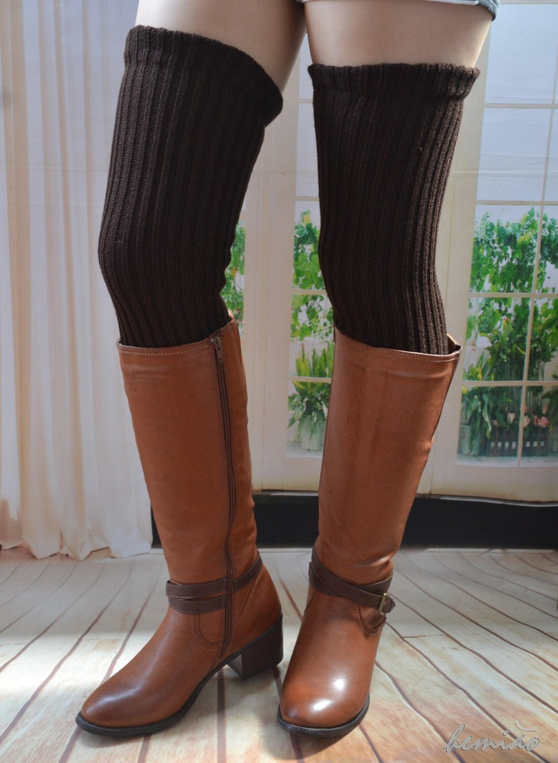 Knit Brown Thigh High Leg Warmers knit Over Knee Long Leg Etsy