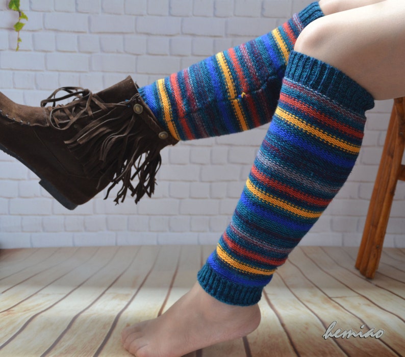 Knit Striped Leg Warmers Womens Wool Leg Warmersknit Legwear Etsy