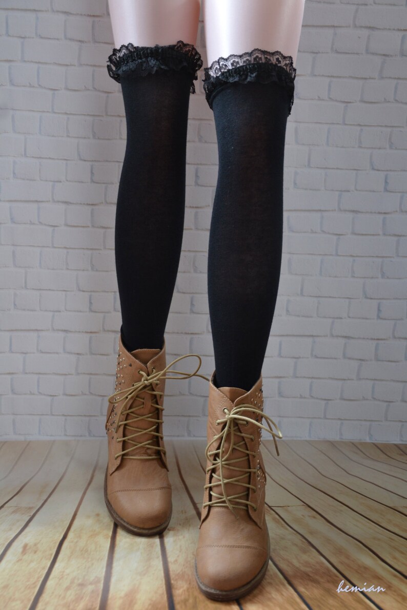 Womens Black Lace Boot Socks Thigh High Boot Socks Over the Etsy