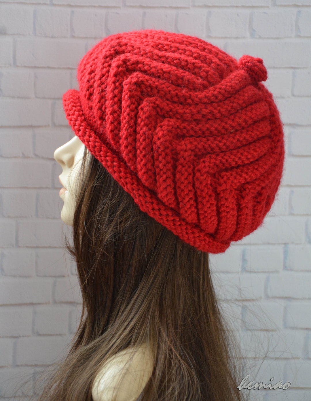 Hand Knit Hat in Red Knitted Beanie Women's Knit Hat Etsy