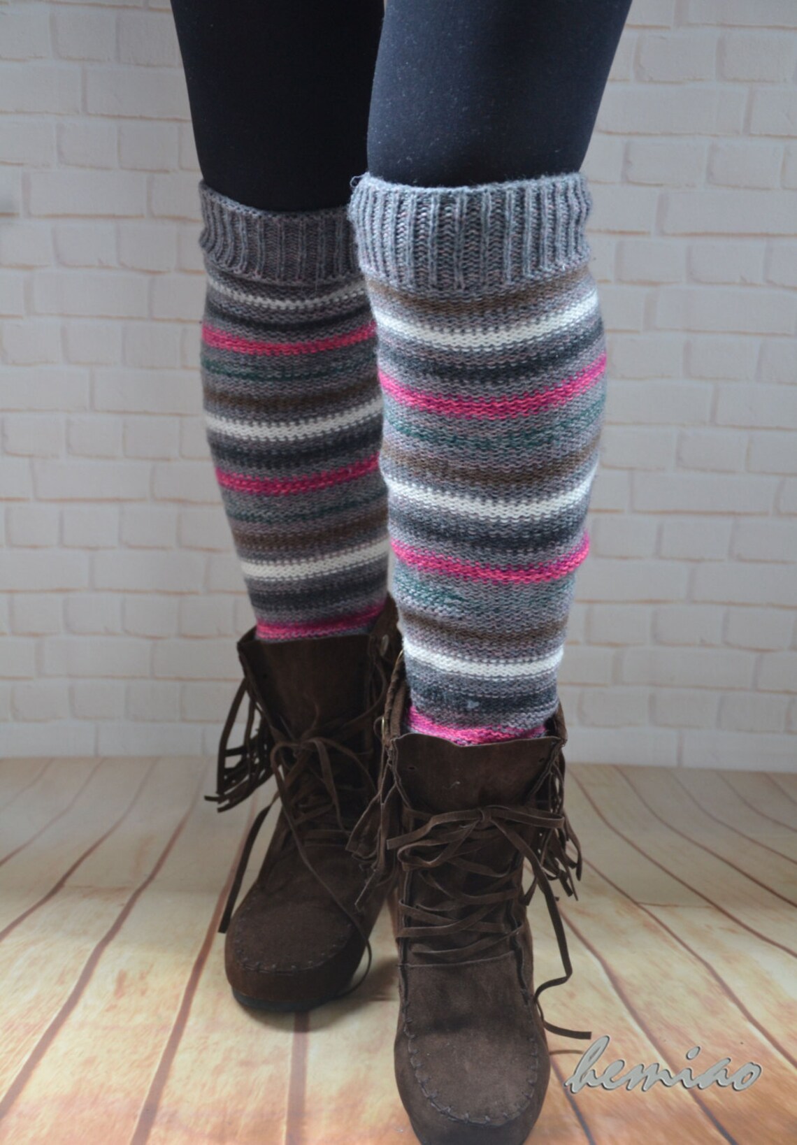 Womens Wool Leg Warmersknit Striped Leg Warmers Knit Legwear Etsy