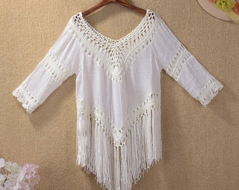 Fringe  Crochet womens  top ,crochet fringe beach top, Summer Fashion Women's tops,Womens Blouse,