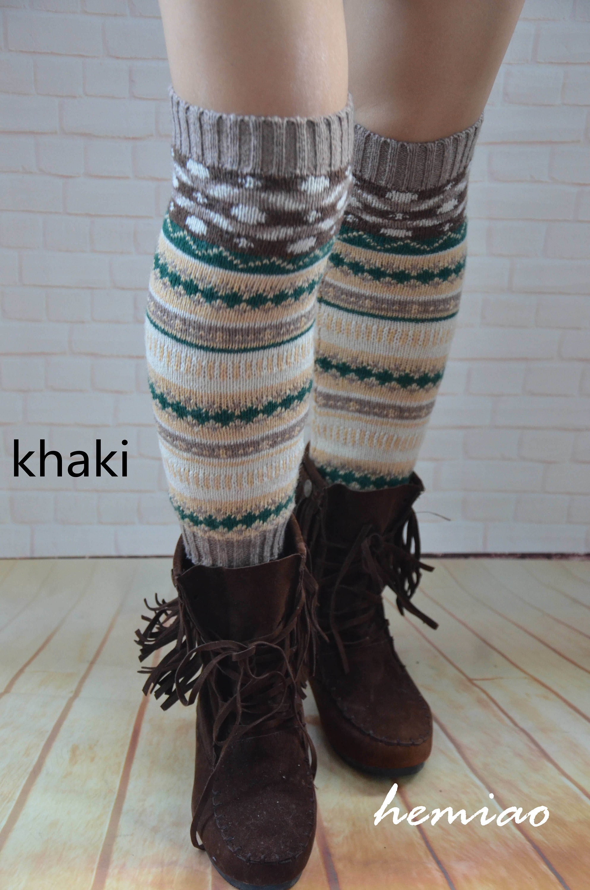 FM_ Christmas Reindeer Print Women Winter Knit Leg Warmers Boot Socks Cuffs Spl 
