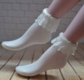 Lace Ankle Socks: White Cotton Hosiery with Handmade Lace Cuff