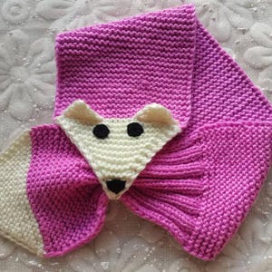 Hand  Knit Fox Scarf,  Kid  /adults  scarf, Orange/ Purple Knit Fox Scarf   ,Novelty Animal Keyhole Scarf ,neckwarmer\winter scarf,