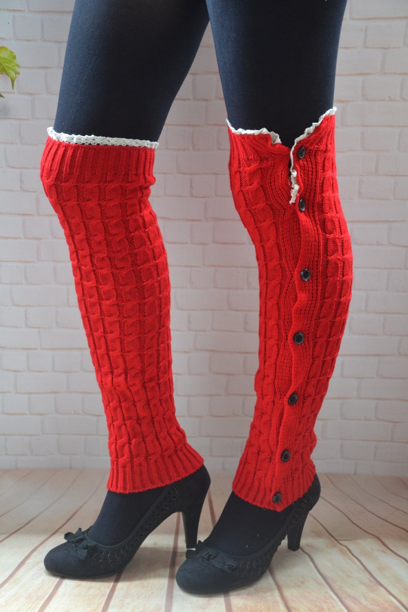 Black Button Down Knited Leg Warmers With Lace Lace Knee Sock Etsy