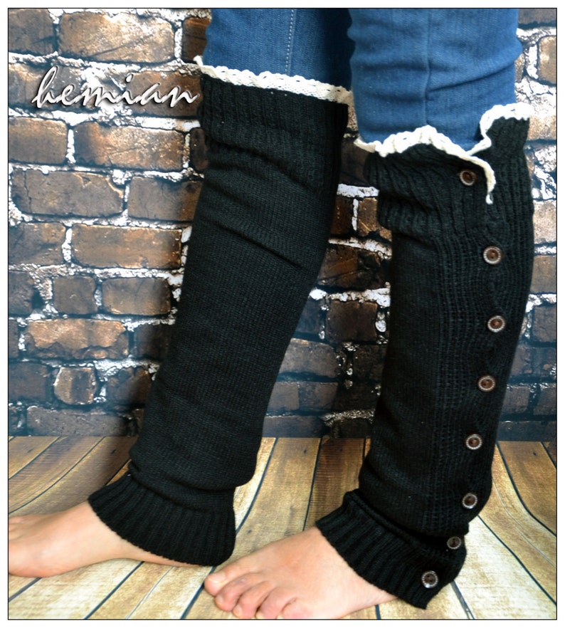 Womens Button Lace Leg Warmers, Womens Boot Cuffs, Womens Boot Socks, button legwarmrs boot warmers,over knee socks image 2