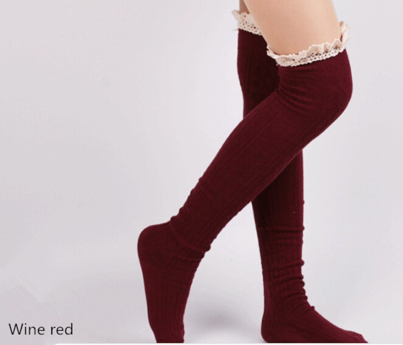 Wine Red Knee High Boot Socks thigh High Sockslace Boot Etsy