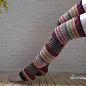 Thigh High leg warmers, over the knee socks, woman leg warmers, wool socks ,winter leg warmer,Striped socks image 1