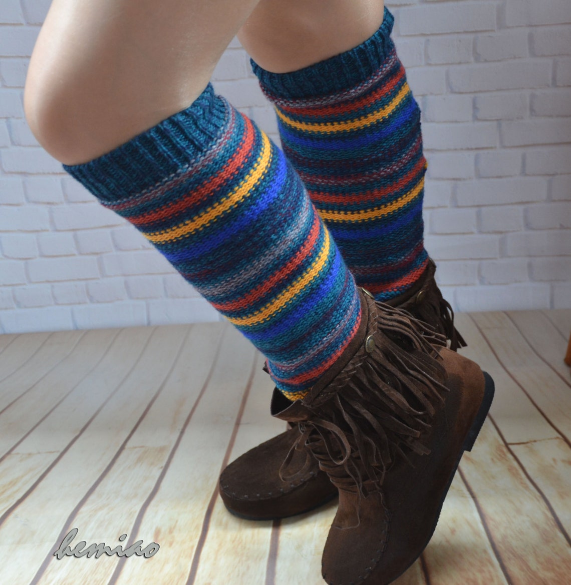 Knit Striped Leg Warmers Womens Wool Leg Warmersknit Legwear Etsy