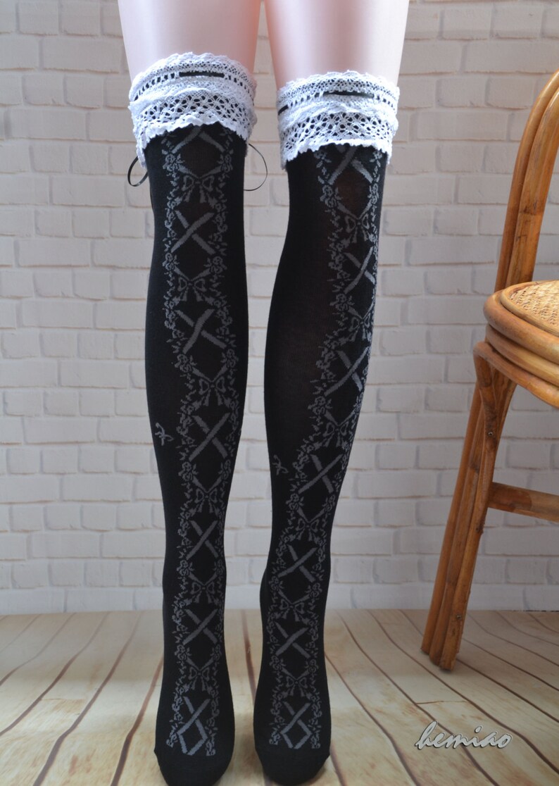 Sexy thigh high black lace socks over the knee leg Etsy
