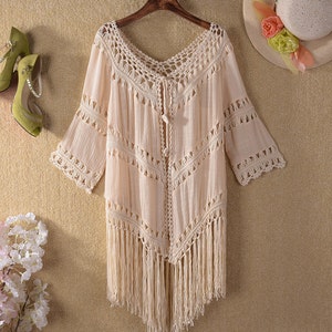 Crochet Fringe Beach Top: Boho Bohemian Cotton Blouse