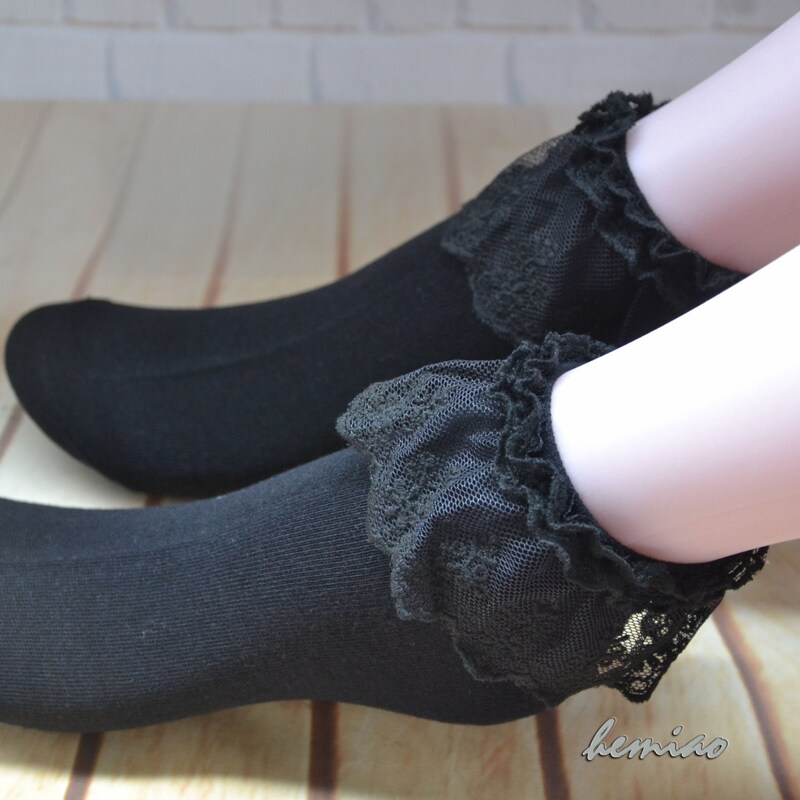 Lace Flower Socks - BLACK main image 1