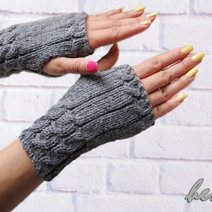 Hand knit Fingerless gloves, womens fingerless gloves,Hand knit warmers,  wool luxury yarn,hand  knit  gloves,black\gray  fingerless gloves