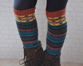 Bohemian Multicolor Socks, Boho  leg  warmers  ,Bohemia leg  warmers  ,Knit  womens  leg warmers ,chunky   leg warmer ,winter accessories,