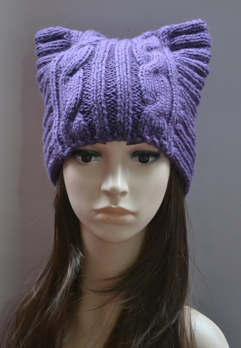 SALE Purple Knit Cat Ear Hatcat Ear Beaniechunky Knit Cat Etsy