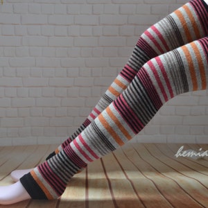 Thigh High leg warmers, over the knee socks, woman leg warmers, wool socks ,winter leg warmer,Striped socks image 2