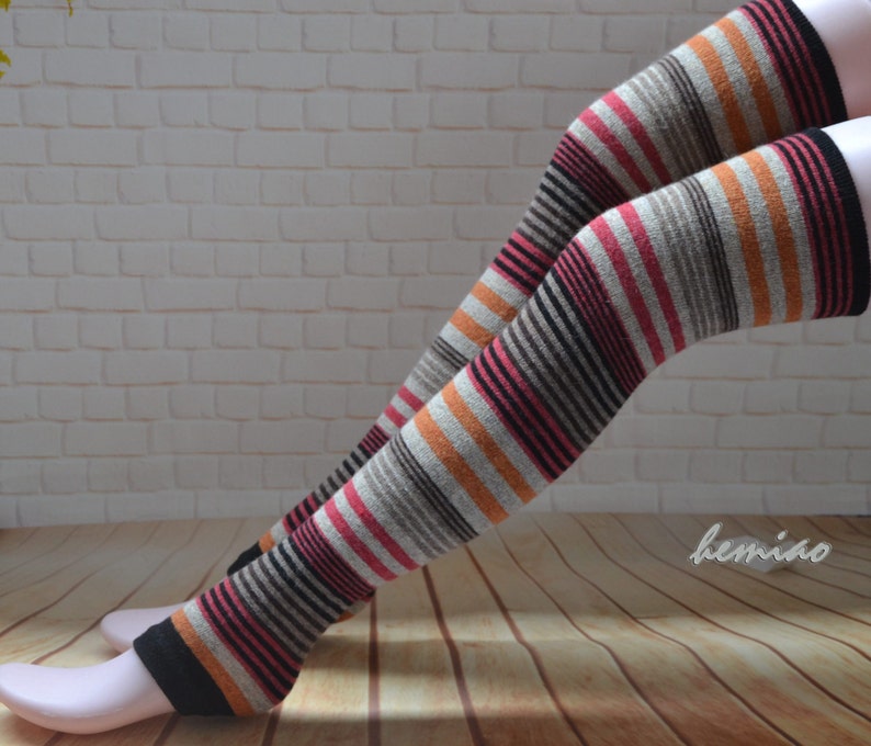 Thigh High leg warmers, over the knee socks, woman leg warmers, wool socks ,winter leg warmer,Striped socks image 2