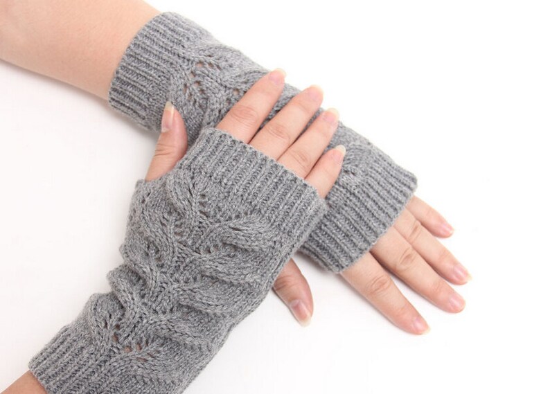 Hand Knit Wool Fingerless Gloves Womens GRAY Wool Fingerless Etsy