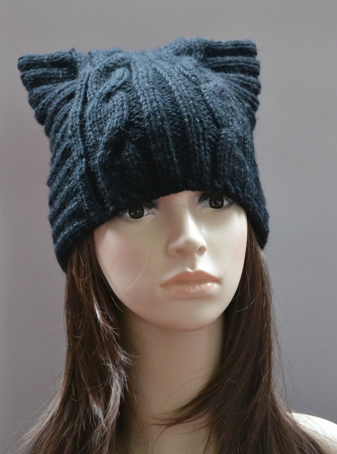 Halloween Hatblack Cat Ear Hat cat Beaniehand Knit Cat Ear Etsy
