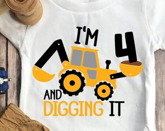 Fourth Birthday Construction Shirt Excavator Birthday Shirt Toddler Boy 4th Birthday I'm 4 and Digging It 4th Birthday Tee Wild and Four