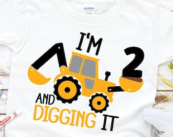 Second Birthday Construction Shirt Excavator Birthday Shirt Toddler Boy 2nd Birthday I'm Two and Digging It 2nd Birthday Tee