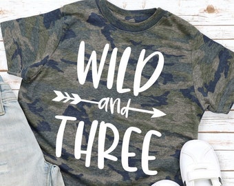 Third Birthday Bodysuit 3rd Birthday Outfit Three Years Old Young Wild & Three Third Birthday Tee