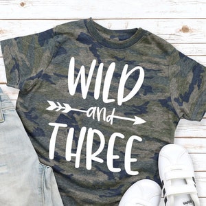 Third Birthday Bodysuit 3rd Birthday Outfit Three Years Old Young Wild & Three Third Birthday Tee