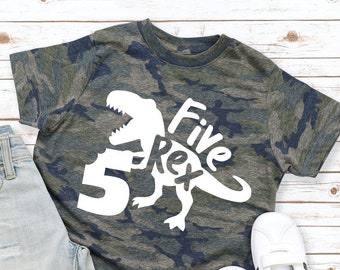 Chemise cinquième anniversaire - tenue 5e anniversaire - tenue anniversaire dinosaure - chemise Five Rex