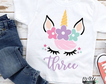 Anniversaire licorne fille - Vêtements d'anniversaire licorne - Chemise licorne troisième anniversaire