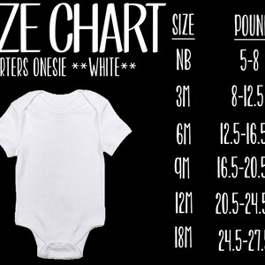 Peut inclure: Tableau des tailles pour les bodys Carter's en blanc. Le tableau indique les tailles du nouveau-n&eacute; &agrave; 18 mois et les fourchettes de poids correspondantes en livres.